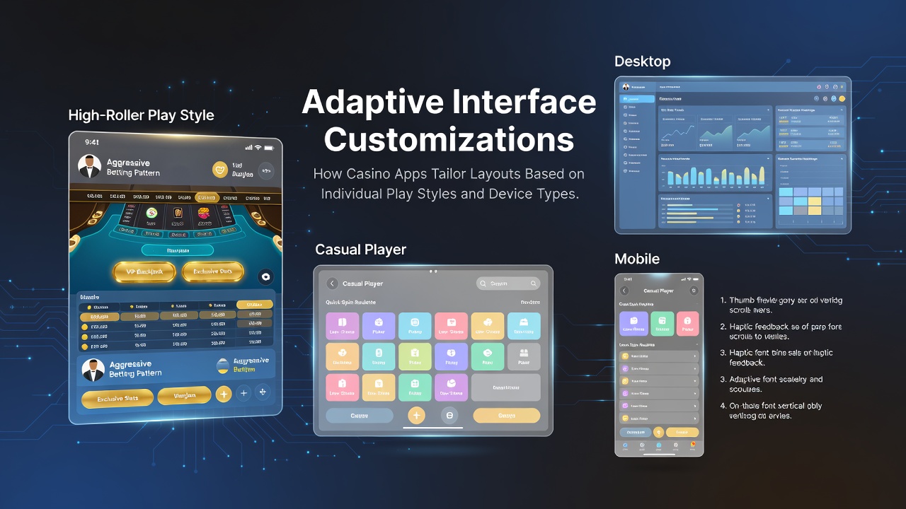 Casino app interface adapting layout on different devices showing button adjustments and menu repositioning