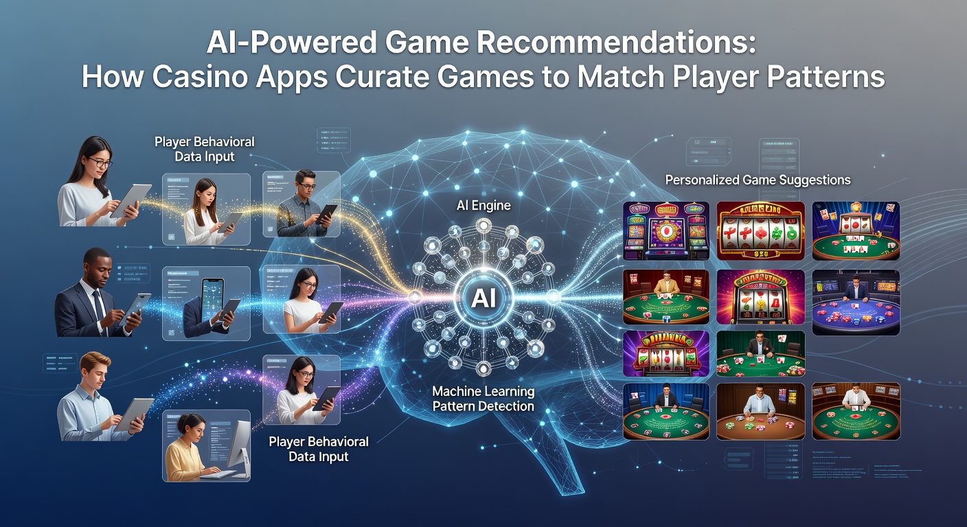 Dashboard interface in a casino app displaying personalized AI-generated game recommendations based on player history