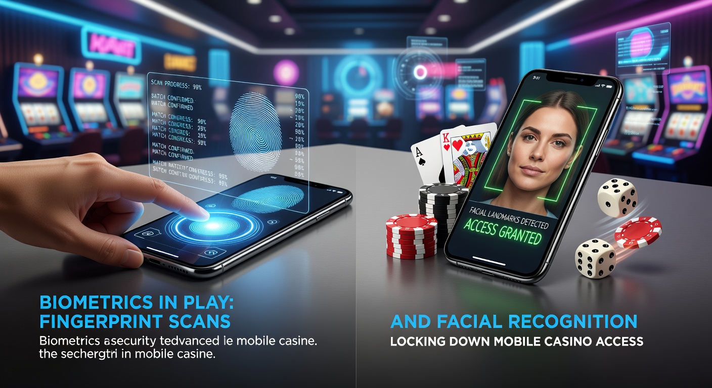 Smartphone displaying a fingerprint scan interface on a mobile casino app login screen, highlighting secure biometric authentication