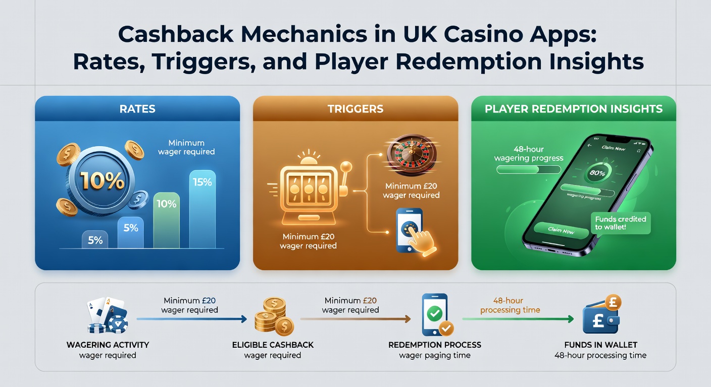 Graphic illustrating cashback percentages flowing back to players in a mobile casino app interface, with icons for slots, tables, and loss calculations