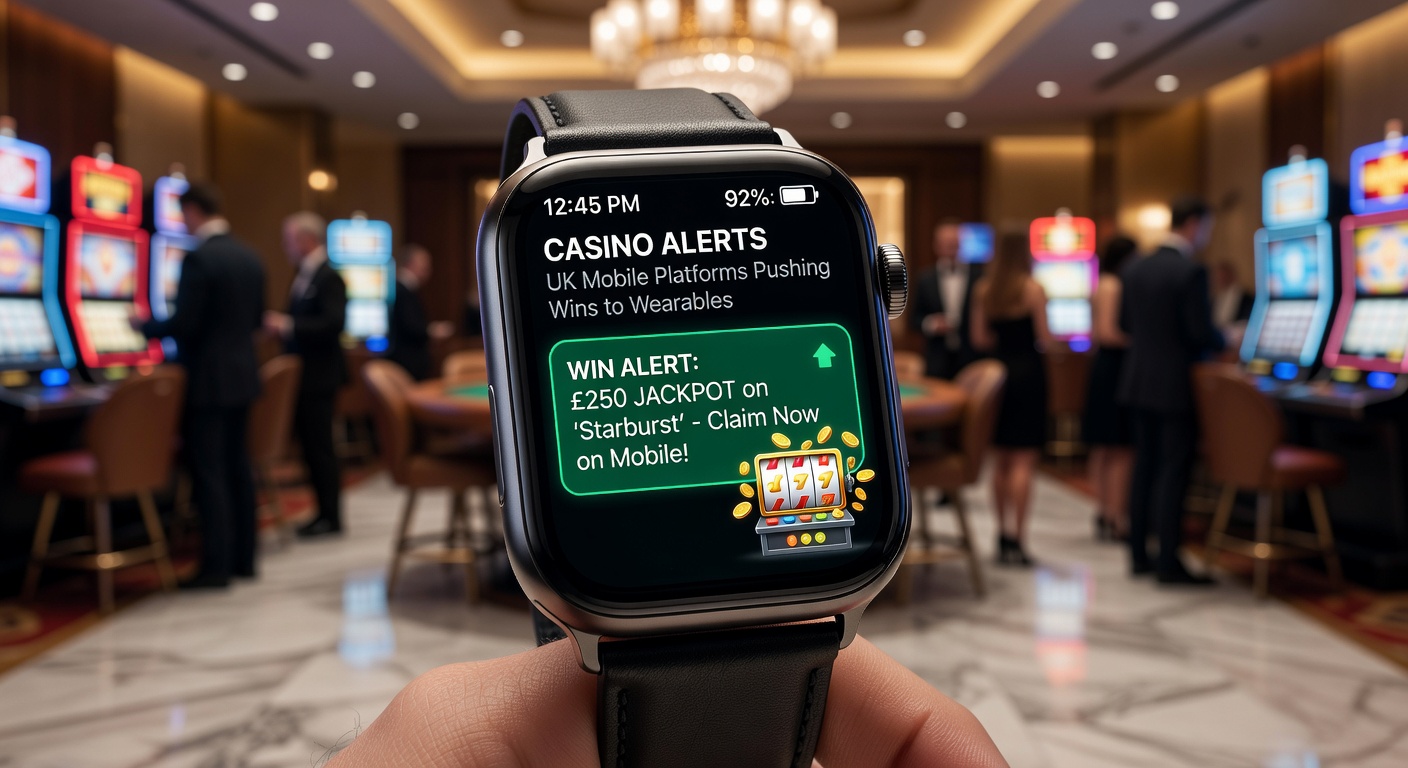 Smartwatch displaying a casino win notification on a user's wrist during a daily activity