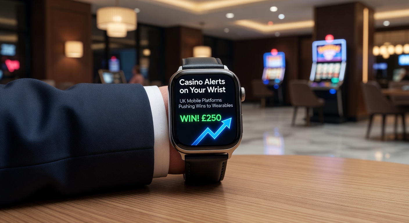 Close-up of a wearable device showing detailed casino bonus alert with haptic vibration indicators