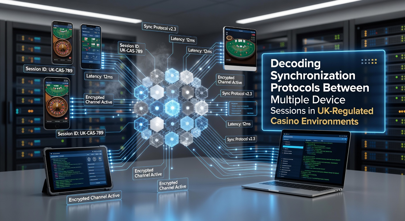 Diagram showing multi-device session synchronization protocols in casino environments
