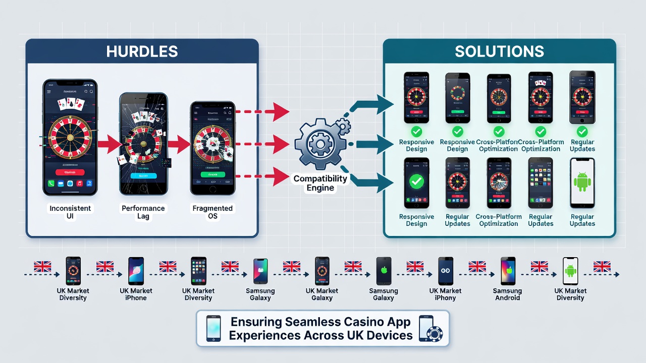 Technical diagram showing casino app optimization across different smartphone hardware components