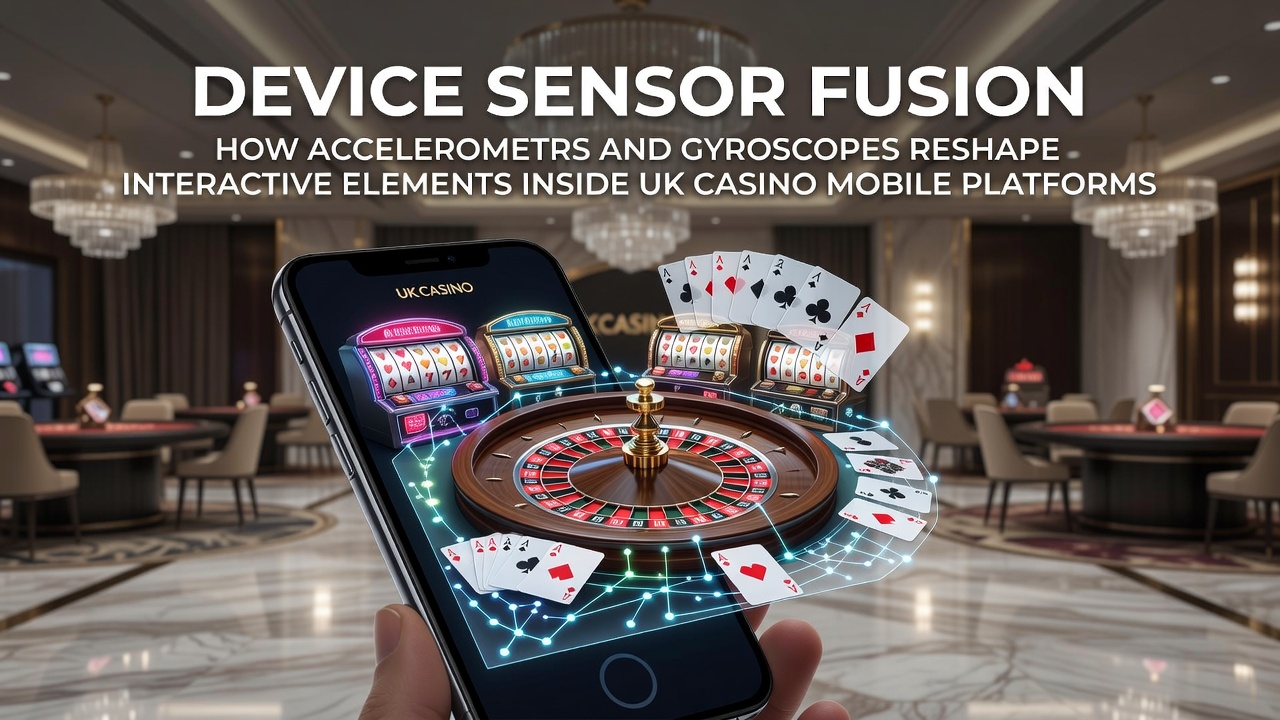 Smartphone displaying casino game interface with motion sensor indicators overlaid on slot reels