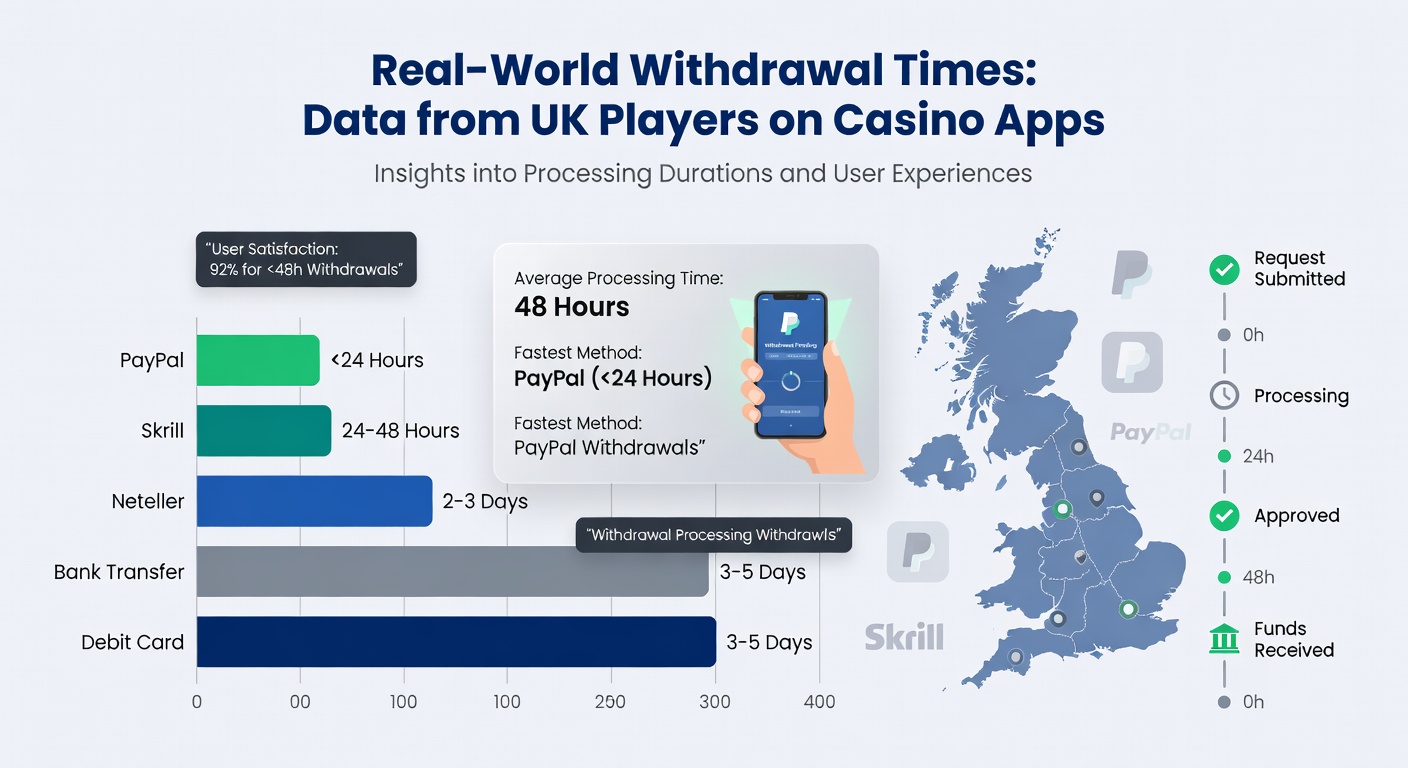 Infographic comparing withdrawal speeds across payment methods on UK casino apps