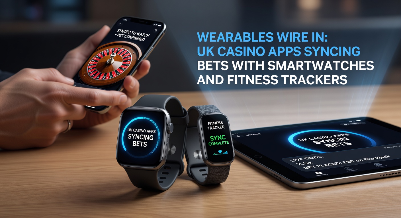Fitness tracker on wrist interfacing with casino app, showing bet confirmation and step-count bonus rewards